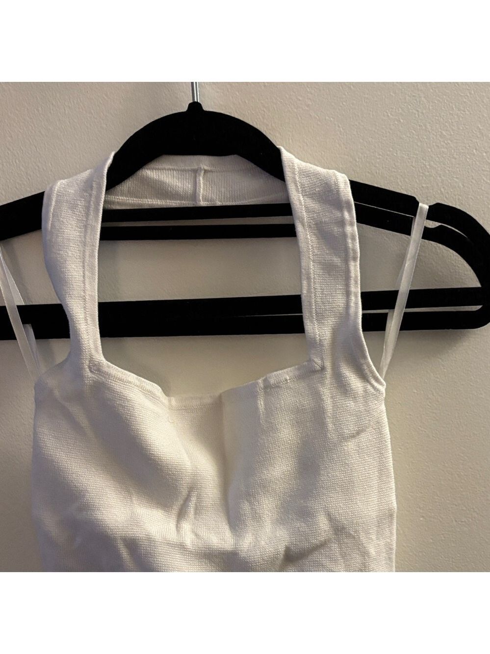 White Square Neck Cropped sweater halter Top - Picture 3 of 4